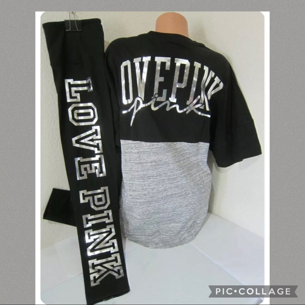Victorias Secret Pink Size Xl Bling Leggings
And Matching Varsity Bling Tee XI